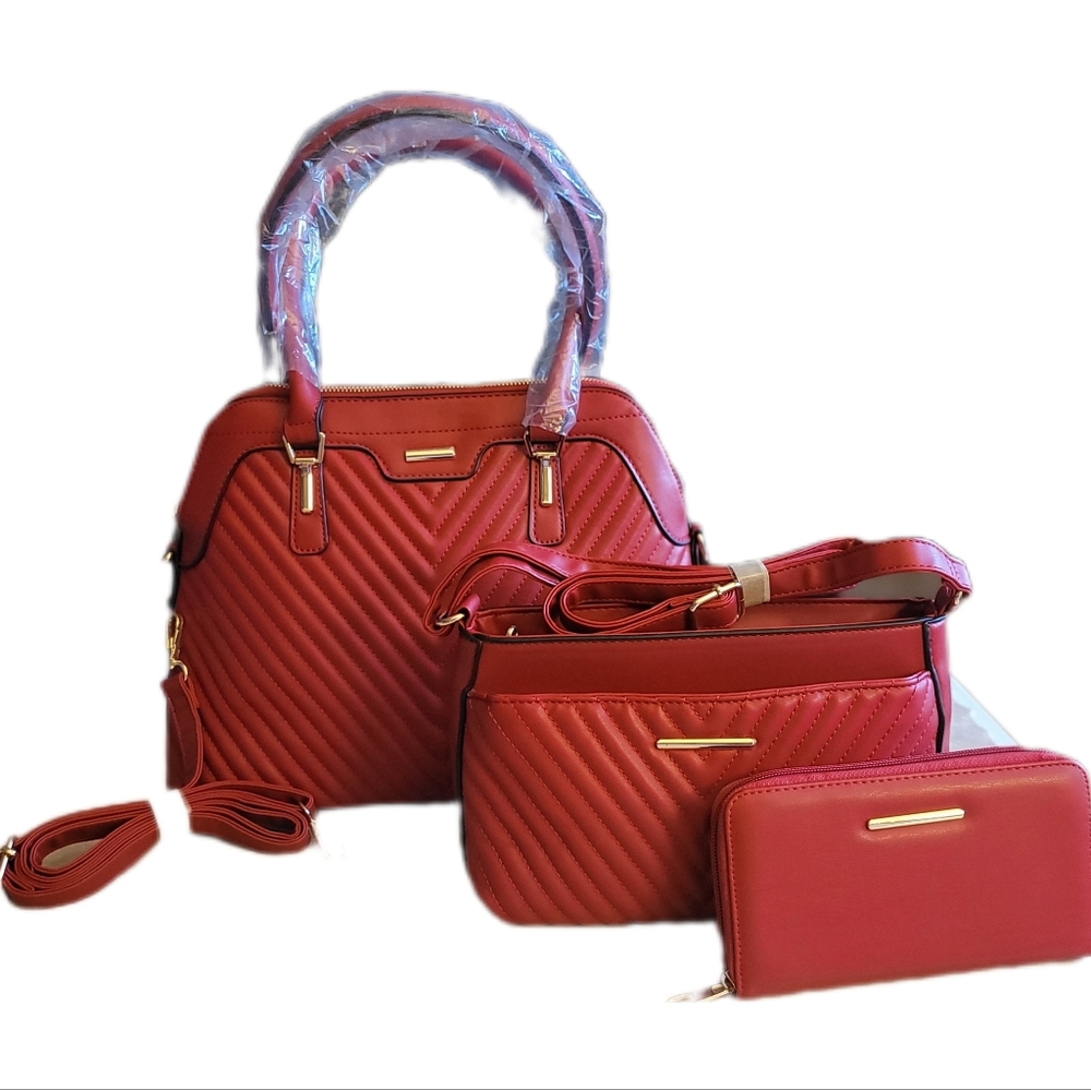 3Pcs Handbags Set (NEW) Purse Crossbody & Wallet Vibrant Red